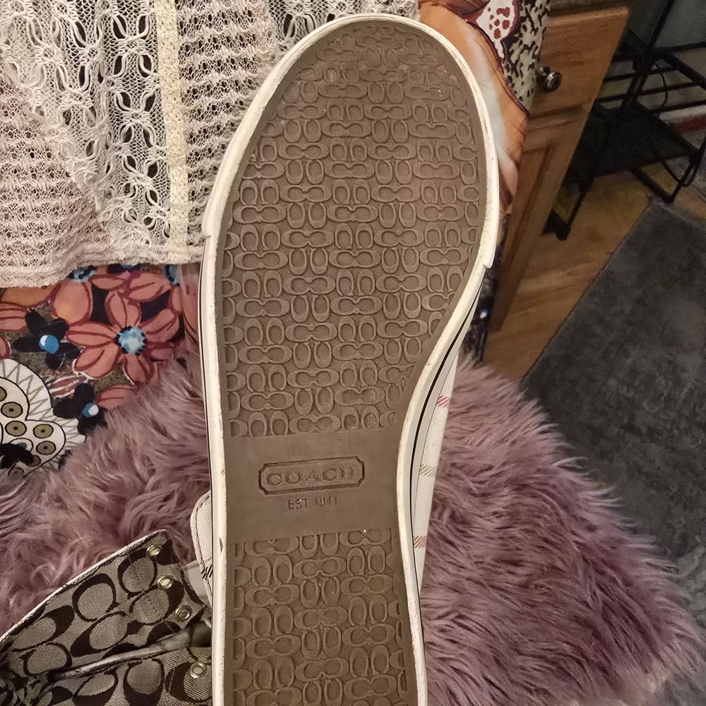 Coach Women's Plaid High-Top Sneakers - Cream and Brown - Picture 9 of 13